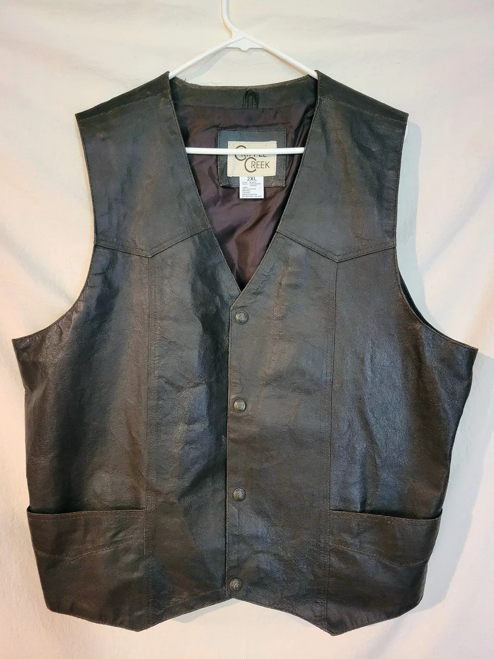 Cripple Creek Men's Brown Leather Button Vest 2XL